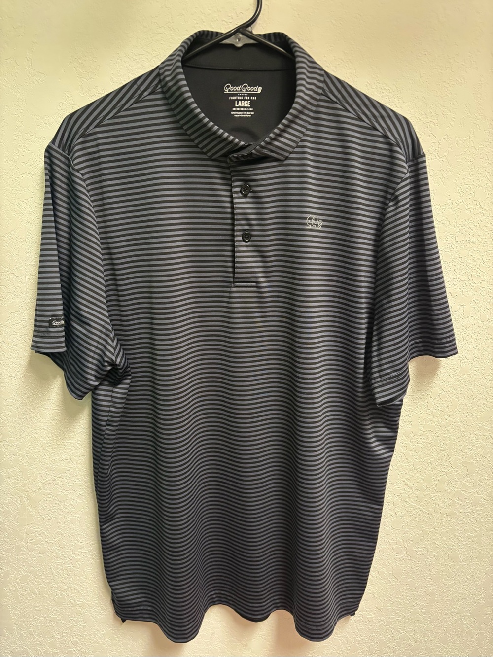 Good Good Golf Backspin Polo Mens Large Black Gray Stripe